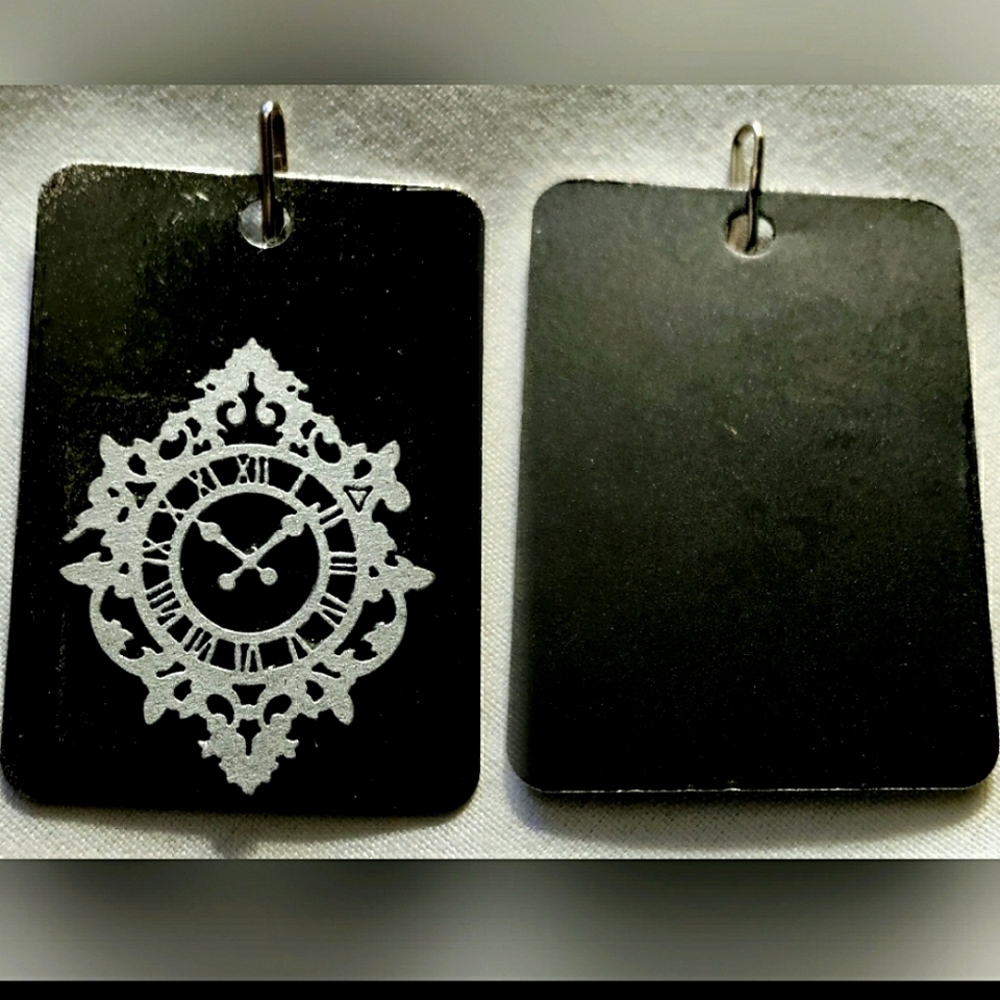 NEW Handmade Ornament Charm! Black Patina. Victorian Steampunk Silver Wood Clock